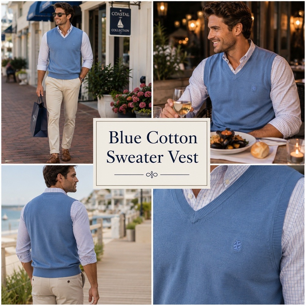 NWT IZOD Luxury Sport Mens Small Blue V-Neck Cotton Knit Sweater Vest